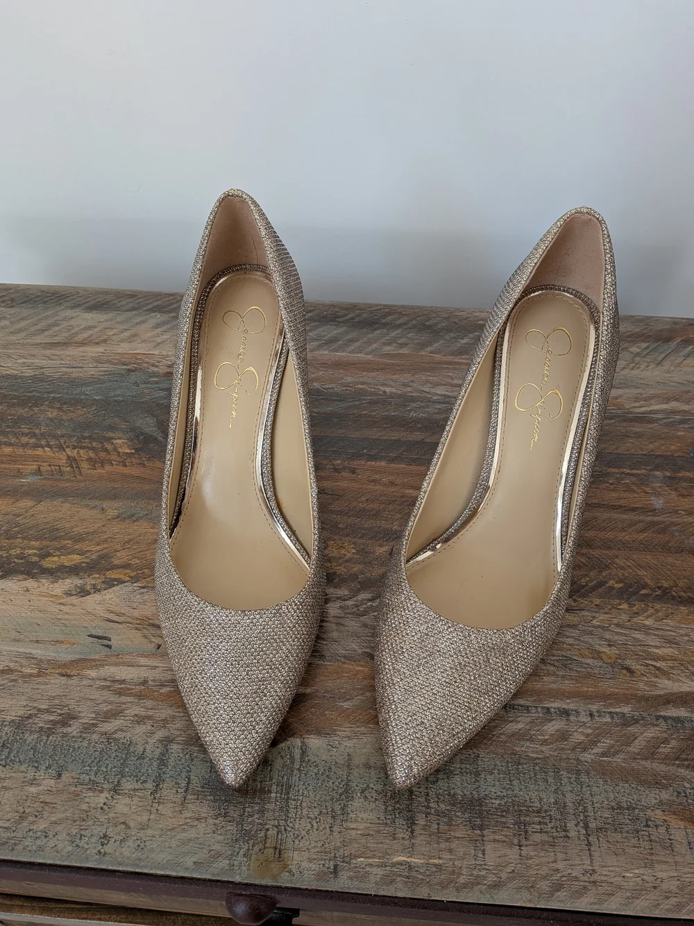 Jessica Simpson Glitter Pointed-Toe Pumps - Champagne